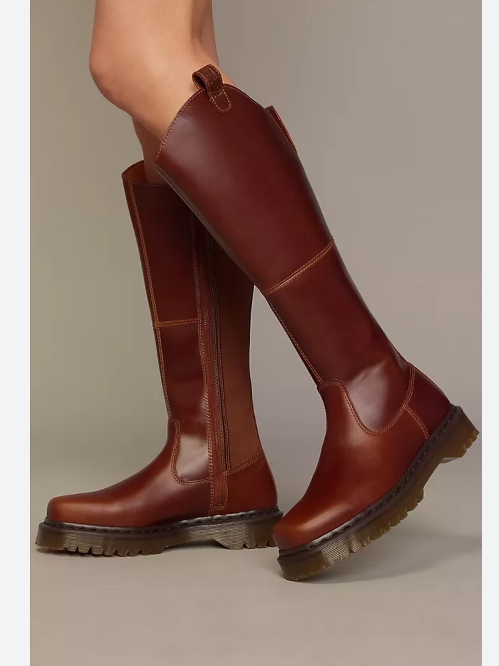 Dr. Martens Amaayah Knee High Leather Boot Women's 5 Square Toe Butterscotch NEW